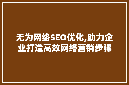 无为网络SEO优化,助力企业打造高效网络营销步骤