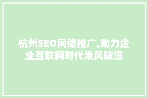 杭州SEO网络推广,助力企业互联网时代乘风破浪