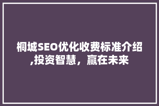 桐城SEO优化收费标准介绍,投资智慧，赢在未来  第1张