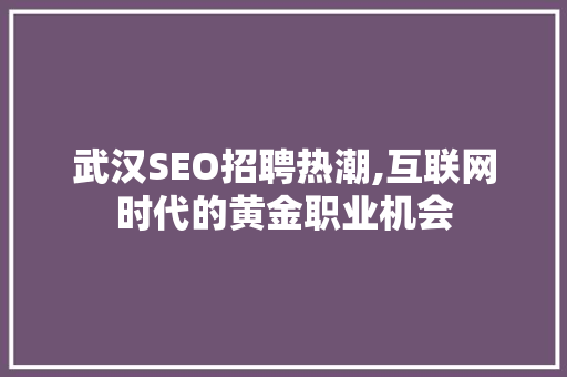 武汉SEO招聘热潮,互联网时代的黄金职业机会