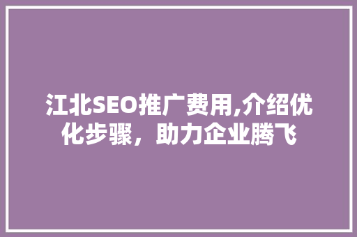 江北SEO推广费用,介绍优化步骤，助力企业腾飞