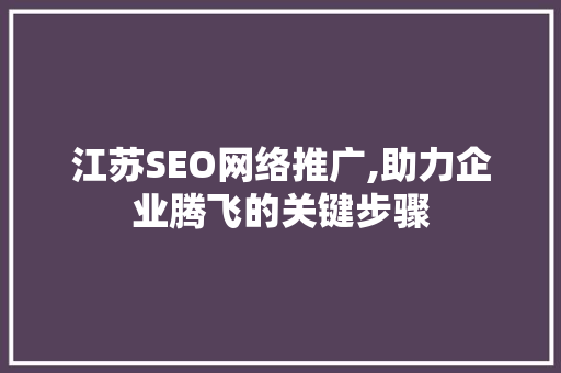 江苏SEO网络推广,助力企业腾飞的关键步骤  第1张