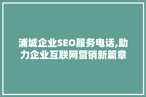 浦城企业SEO服务电话,助力企业互联网营销新篇章
