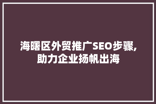 海曙区外贸推广SEO步骤,助力企业扬帆出海