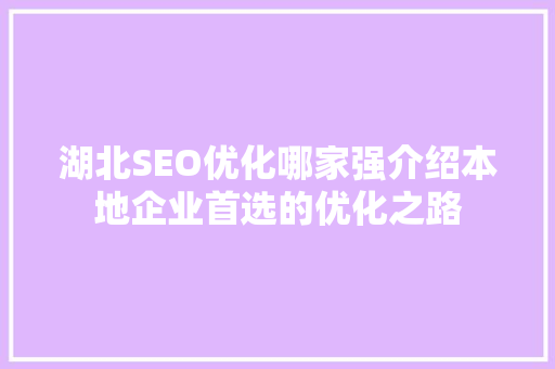 湖北SEO优化哪家强介绍本地企业首选的优化之路