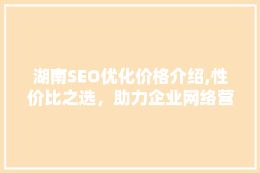 湖南SEO优化价格介绍,性价比之选，助力企业网络营销