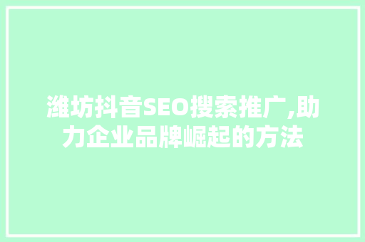 潍坊抖音SEO搜索推广,助力企业品牌崛起的方法