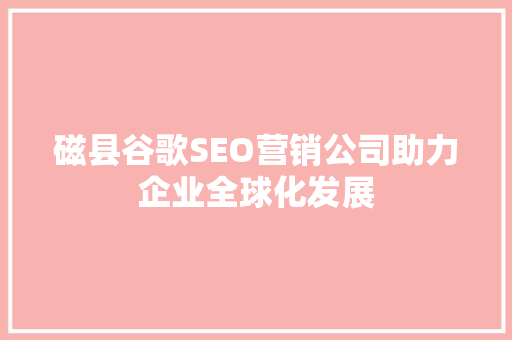 磁县谷歌SEO营销公司助力企业全球化发展