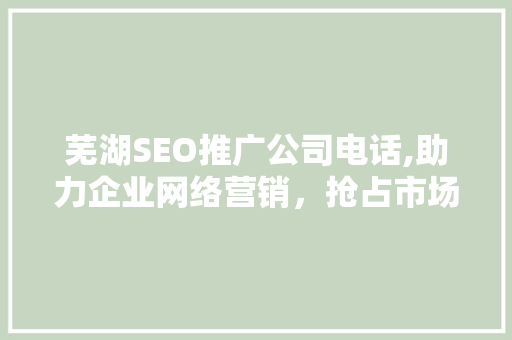 芜湖SEO推广公司电话,助力企业网络营销，抢占市场先机