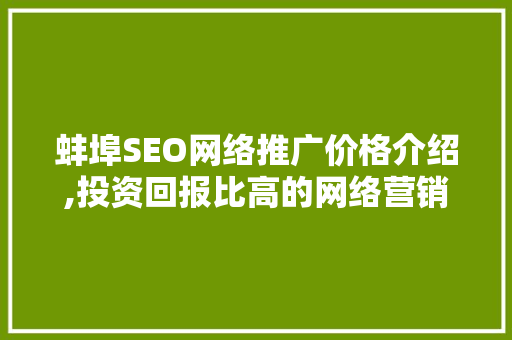 蚌埠SEO网络推广价格介绍,投资回报比高的网络营销步骤