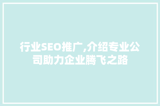 行业SEO推广,介绍专业公司助力企业腾飞之路