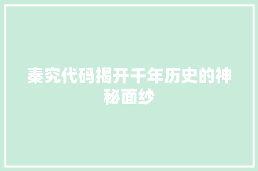 秦究代码揭开千年历史的神秘面纱  第1张