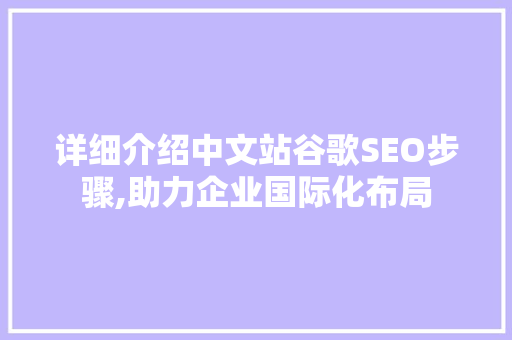 详细介绍中文站谷歌SEO步骤,助力企业国际化布局