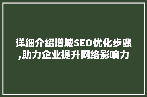 详细介绍增城SEO优化步骤,助力企业提升网络影响力