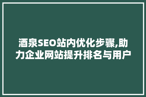 酒泉SEO站内优化步骤,助力企业网站提升排名与用户体验