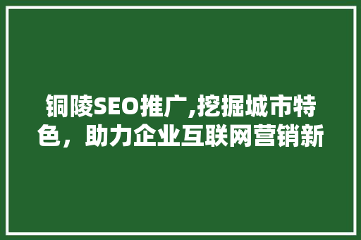 铜陵SEO推广,挖掘城市特色，助力企业互联网营销新篇章
