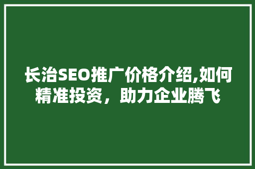 长治SEO推广价格介绍,如何精准投资，助力企业腾飞