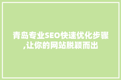 青岛专业SEO快速优化步骤,让你的网站脱颖而出