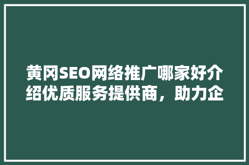 黄冈SEO网络推广哪家好介绍优质服务提供商，助力企业腾飞！