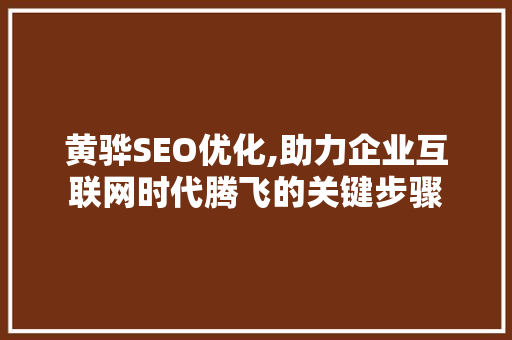 黄骅SEO优化,助力企业互联网时代腾飞的关键步骤