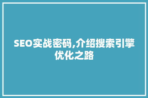 SEO实战密码,介绍搜索引擎优化之路