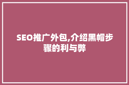 SEO推广外包,介绍黑帽步骤的利与弊