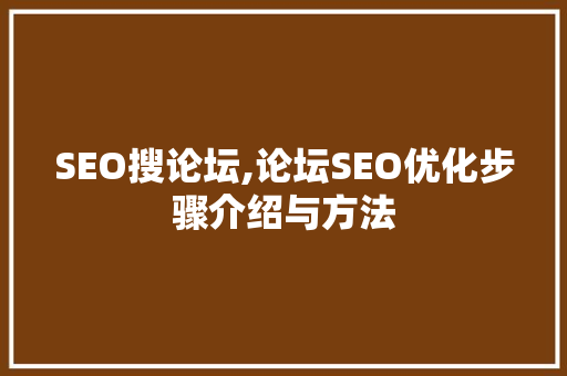 SEO搜论坛,论坛SEO优化步骤介绍与方法