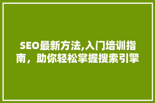 SEO最新方法,入门培训指南，助你轻松掌握搜索引擎优化