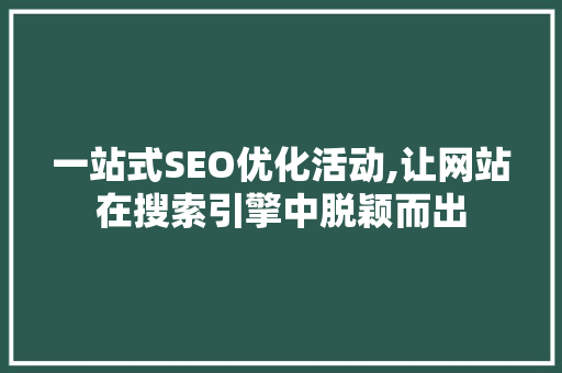 一站式SEO优化活动,让网站在搜索引擎中脱颖而出