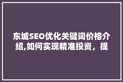 东城SEO优化关键词价格介绍,如何实现精准投资，提升网站流量
