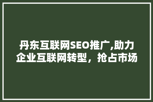 丹东互联网SEO推广,助力企业互联网转型，抢占市场份额
