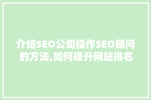 介绍SEO公司操作SEO顾问的方法,如何提升网站排名与用户体验