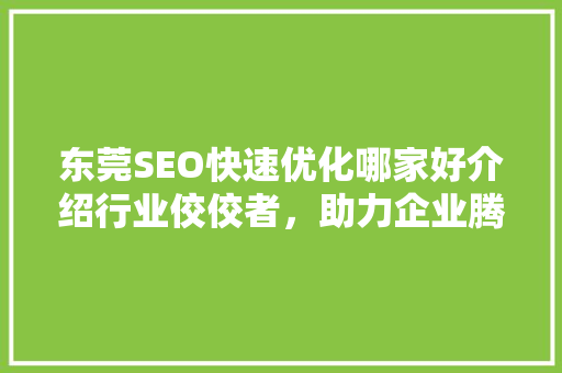 东莞SEO快速优化哪家好介绍行业佼佼者，助力企业腾飞