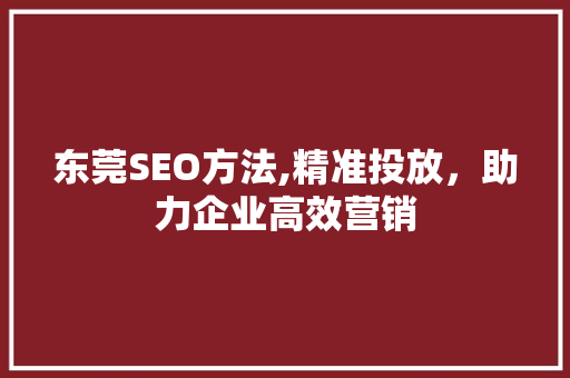 东莞SEO方法,精准投放，助力企业高效营销