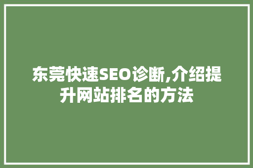 东莞快速SEO诊断,介绍提升网站排名的方法