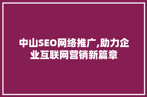中山SEO网络推广,助力企业互联网营销新篇章