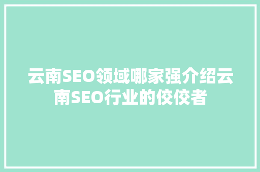 云南SEO领域哪家强介绍云南SEO行业的佼佼者