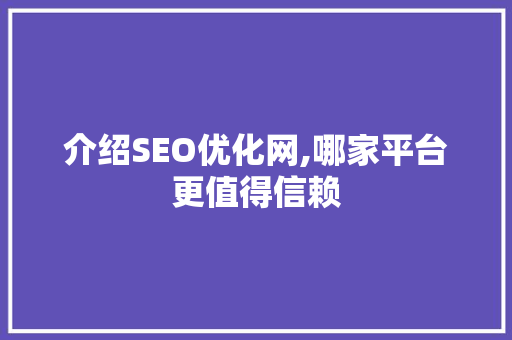 介绍SEO优化网,哪家平台更值得信赖