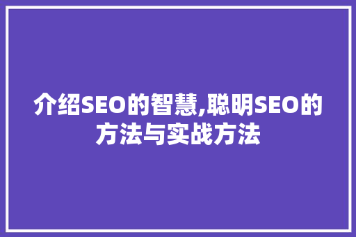 介绍SEO的智慧,聪明SEO的方法与实战方法