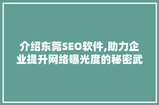 介绍东莞SEO软件,助力企业提升网络曝光度的秘密武器