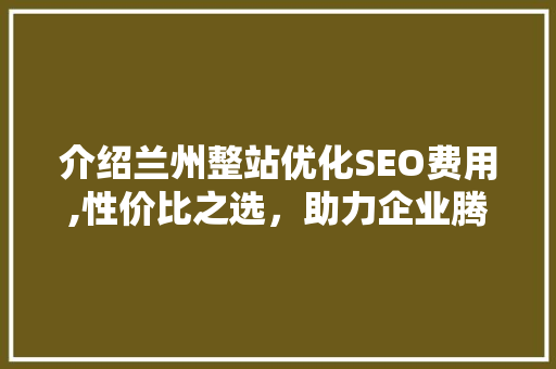 介绍兰州整站优化SEO费用,性价比之选，助力企业腾飞