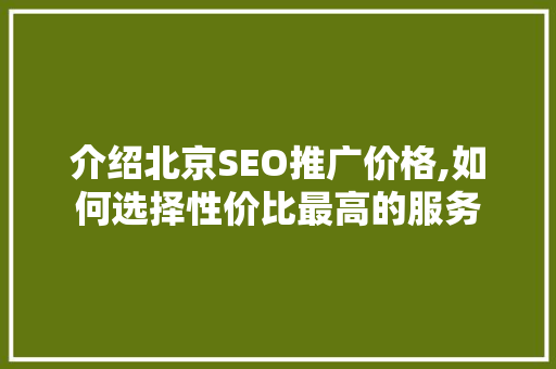 介绍北京SEO推广价格,如何选择性价比最高的服务