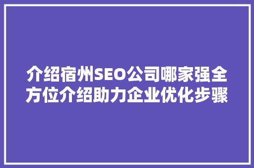 介绍宿州SEO公司哪家强全方位介绍助力企业优化步骤
