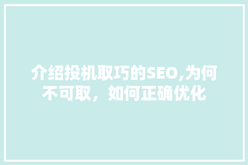 介绍投机取巧的SEO,为何不可取，如何正确优化