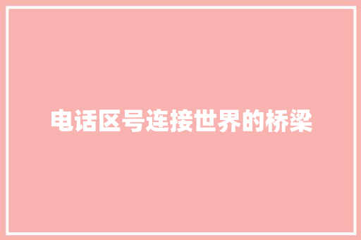 电话区号连接世界的桥梁  第1张