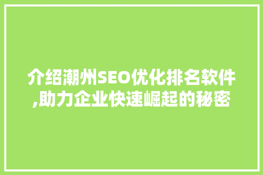 介绍潮州SEO优化排名软件,助力企业快速崛起的秘密武器