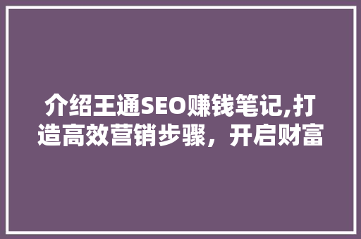 介绍王通SEO赚钱笔记,打造高效营销步骤，开启财富之门