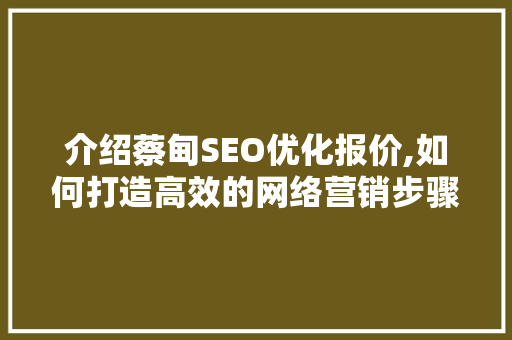介绍蔡甸SEO优化报价,如何打造高效的网络营销步骤