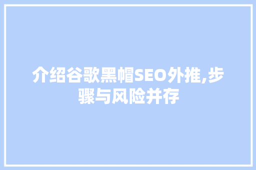 介绍谷歌黑帽SEO外推,步骤与风险并存