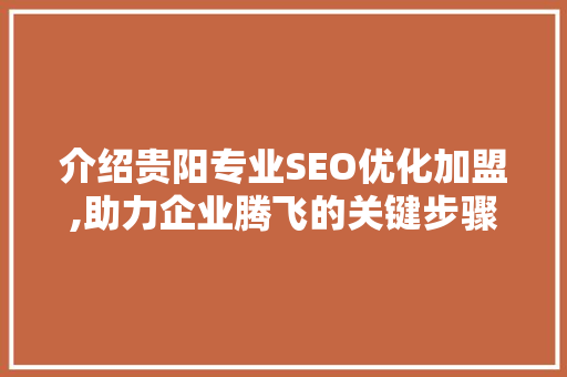 介绍贵阳专业SEO优化加盟,助力企业腾飞的关键步骤  第1张